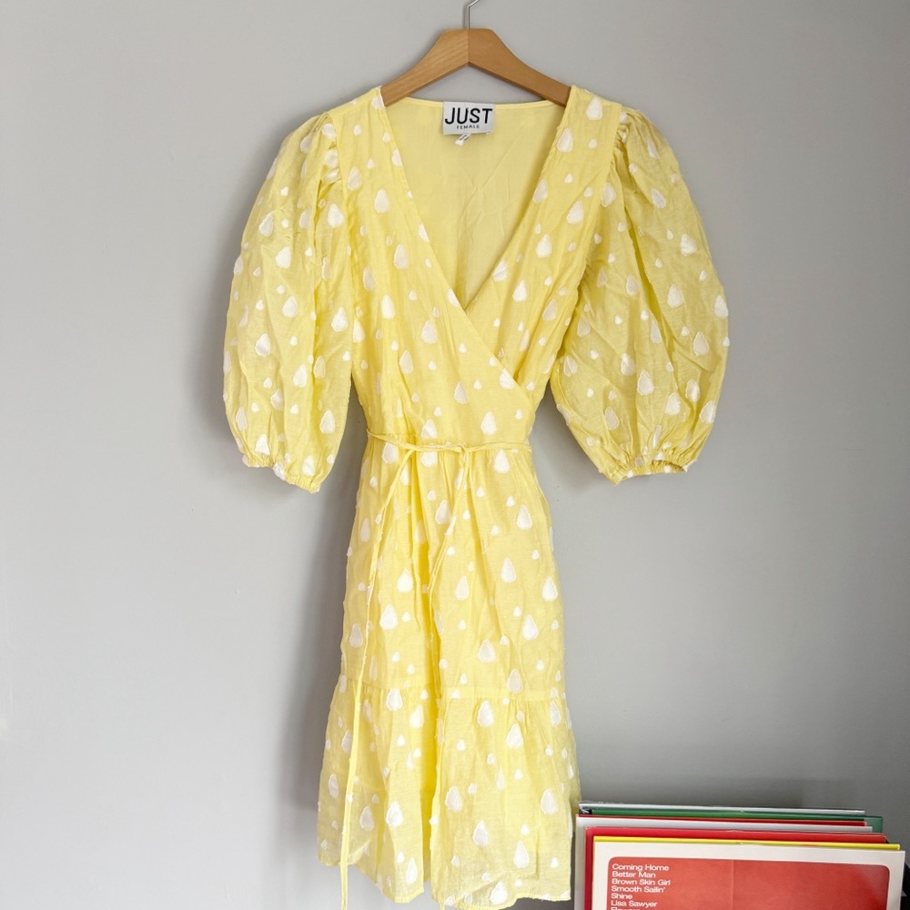 Just Female Yellow Well Wrap Dress with White Accents